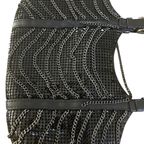 WHITING & DAVIS Chainmail Black Leather, Mesh, & Chain Mini Handbag Evening Bag - Picture 12 of 14